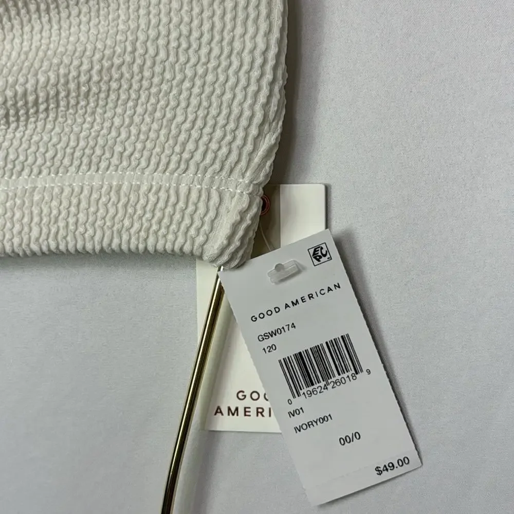 Good American Womens Crinkle Basic‎ Bandeau Bikini Top Ivory Size XS New